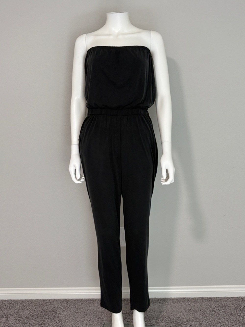 NWT M Medium Strapless Black Jumpsuit with Elastic Waist